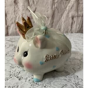 Little Prince Vintage Porcelain Piggy Bank Blue Hearts